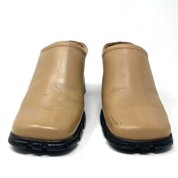 Vintage 90s Y2K Wanted Square Toe Tan Leather Heeled Mules Size 6 - Picture 3 of 11